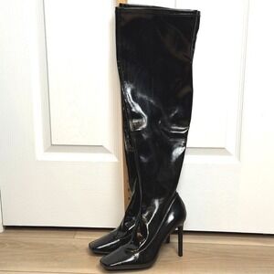 INC Over The Knee Boots 8.5 Black Patent Stiletto Heel‎ Square Toe Thigh High